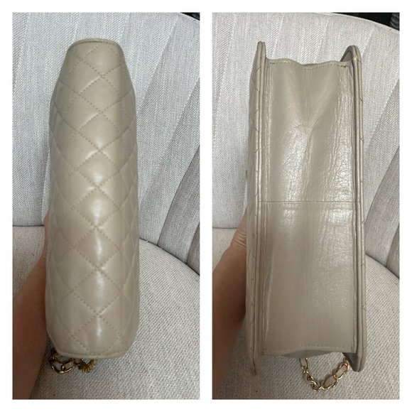 💯 CHANEL Light Beige Coco Mark Chain Leather Flap Shoulder Bag - Picture 8 of 13